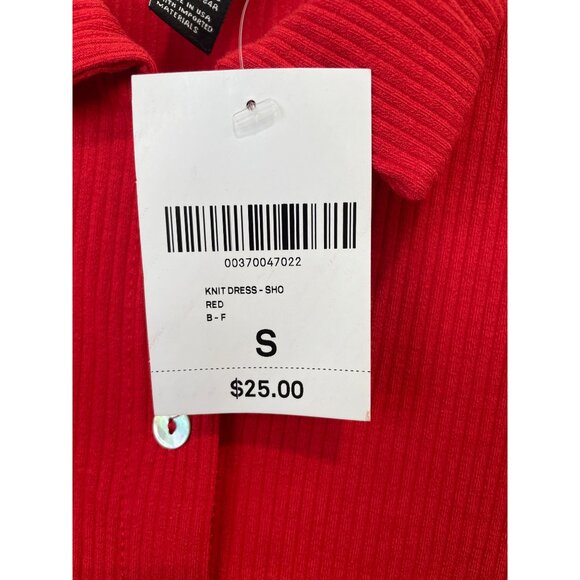 Forever 21 Ribbed Button Front Mini Dress Size Small Short Sleeve Knit Red NEW - Picture 6 of 10